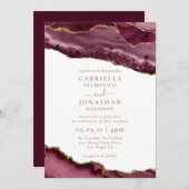 Invitation Élégant Mariage blanc d'âge or de Bourgogne (Devant / Derrière)