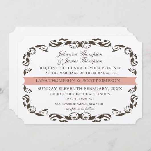 Invitation Élégant Mariage blanc de Filligree à la saveur vic (Devant / Derrière)