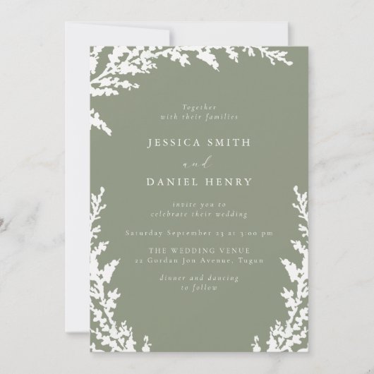 Invitation Élégant Mariage blanc de la feuille Boho Sage vert (Devant)