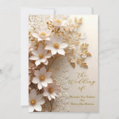 Invitation Elégant mariage blanc dentelle or rose Fleurs (Devant)