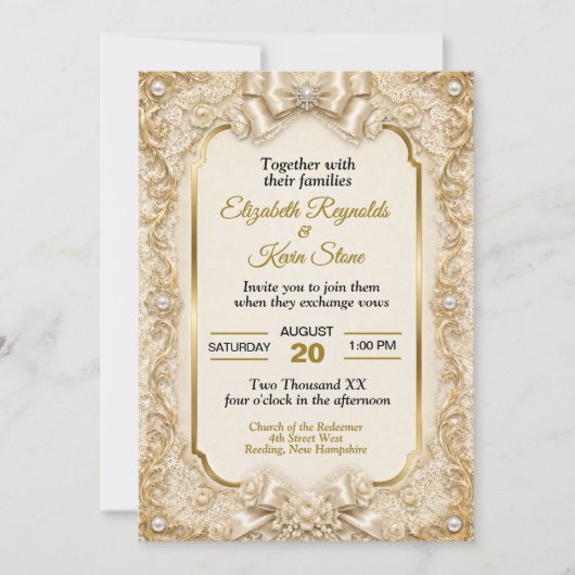 Invitation Élégant Mariage Blanc en Dentelle (Devant)