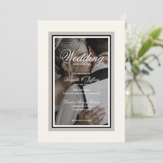 Invitation Élégant Mariage Blanc Enregistrer La Date (Debout devant)