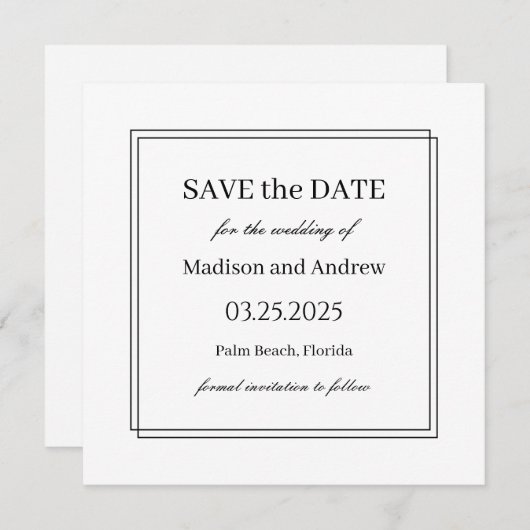 Invitation Elégant mariage blanc Enregistrer la date Invitati (Devant / Derrière)