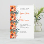 Invitation Élégant Mariage blanc et fleuri orange et vert (Debout devant)