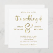 Invitation Élégant Mariage blanc et or Faux (Devant / Derrière)