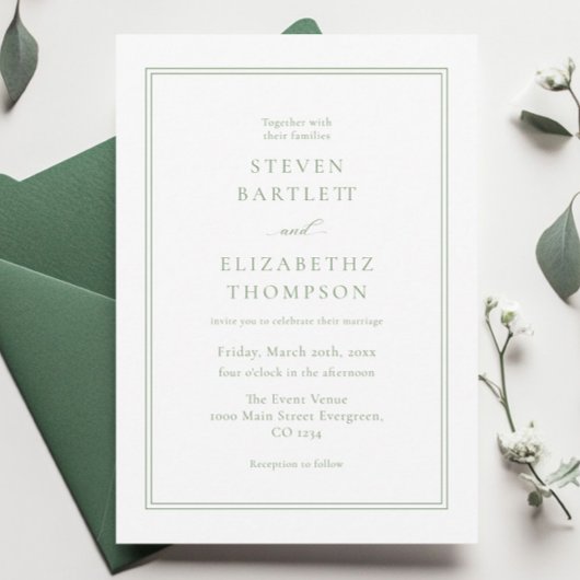 Invitation Élégant Mariage blanc et vert