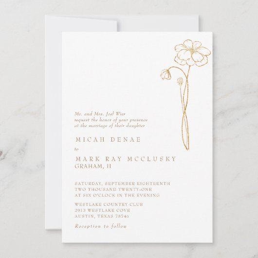 Invitation Élégant Mariage blanc Floral Or (Devant)
