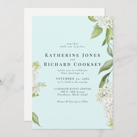 Invitation Élégant Mariage blanc Hydrangea Seafoam III (Devant / Derrière)