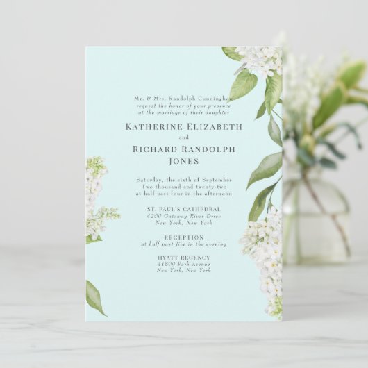 Invitation Élégant Mariage blanc Hydrangea Seafoam IV (Debout devant)