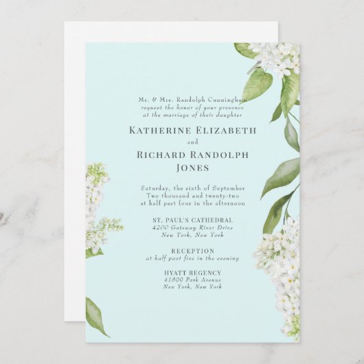 Invitation Élégant Mariage blanc Hydrangea Seafoam IV (Devant / Derrière)