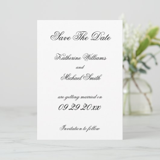 Invitation Élégant Mariage Blanc Minimaliste Enregistrer La D (Debout devant)