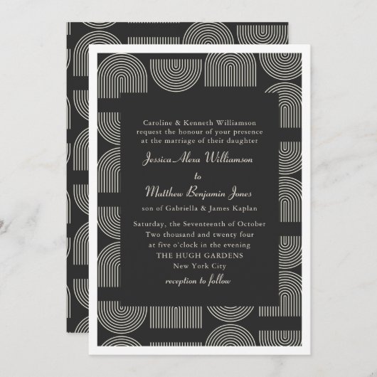 Invitation Élégant Mariage blanc noir blanc blanc (Devant / Derrière)