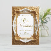 Invitation Elégant mariage Blanc Or Ornate Frame (Debout devant)