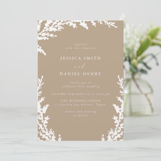 Invitation Élégant Mariage blanc pâle Boho Leaf (Debout devant)