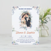 Invitation Élégant mariage blanc, rose, bleu et vert (Debout devant)