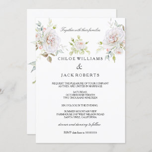 Invitation Élégant mariage blanc rose bouquet