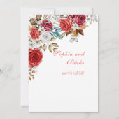 Invitation Élégant Mariage blanc Rose et rouge (Dos)