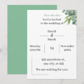 Invitation Élégant Mariage blanc vert (Devant / Derrière)