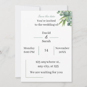 Invitation Élégant Mariage blanc vert