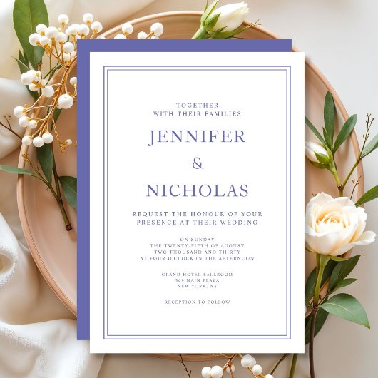 Invitation Élégant Mariage blanc violet classique