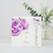 Invitation Elégant mariage blanc violet Roses cloches de col (Debout devant)