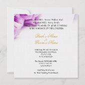 Invitation Elégant mariage blanc violet Roses cloches de col (Dos)
