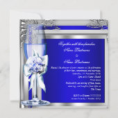 Invitation Elégant mariage bleu argent Roses floraux (Dos)