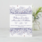 Invitation Elégant Mariage bleu blanc (Debout devant)