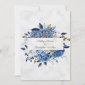 Invitation Élégant Mariage bleu blanc or floral (Dos)