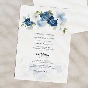 Invitation Elégant Mariage bleu bleu bleu bleu floral