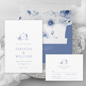 Invitation Elégant Mariage bleu bleu bleu bleu floral