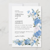 Invitation Elégant Mariage bleu bleu floral Bow (Devant)
