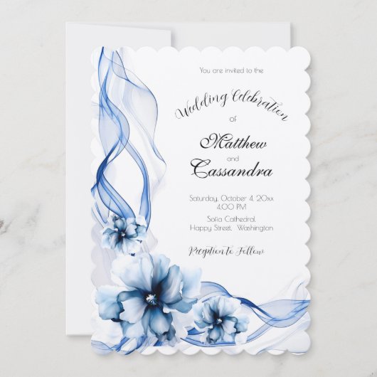 Invitation Elégant Mariage bleu bleu marine (Devant)