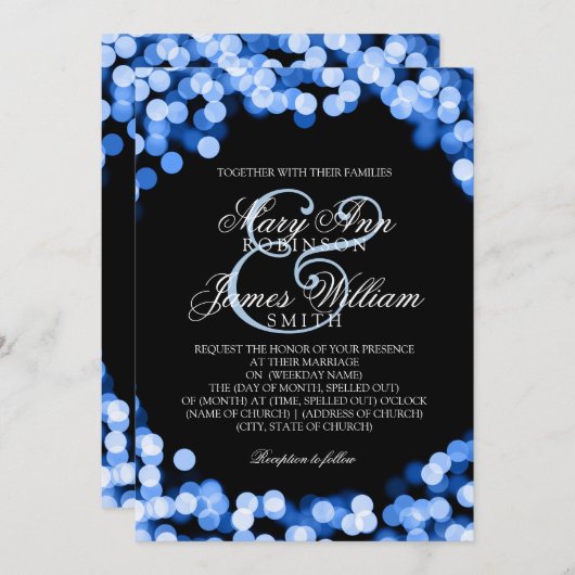 Invitation Elégant Mariage bleu brillant (Devant / Derrière)