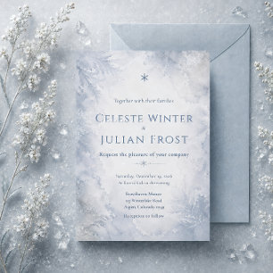 Invitation Élégant Mariage Bleu Brumeux Hiver Intemporel