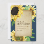 Invitation Élégant Mariage bleu de la marine de tournesol rus (Devant)
