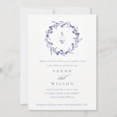 Invitation Élégant Mariage bleu de la marine Floral Laurel (Devant)