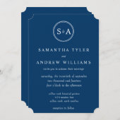 Invitation Élégant Mariage bleu de la marine Monogramme Circl (Devant / Derrière)