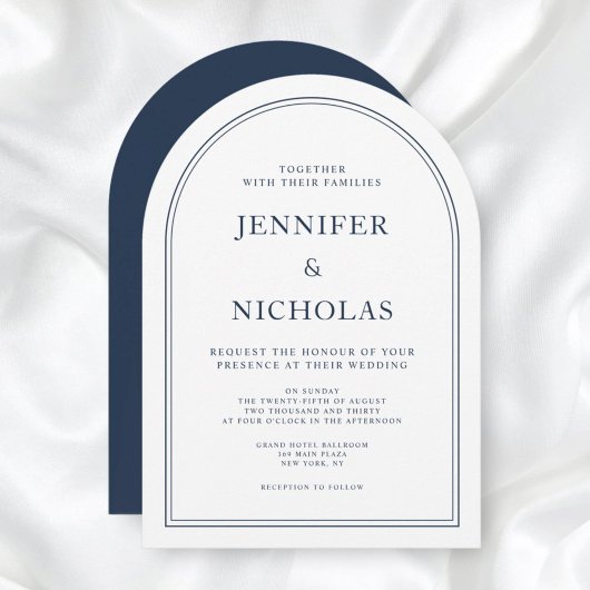 Invitation Élégant Mariage bleu de marine classique