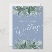Invitation Elégant Mariage bleu Dusty Eucalyptus (Devant)