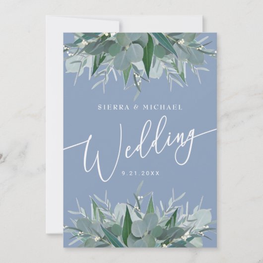 Invitation Elégant Mariage bleu Dusty Eucalyptus (Devant)