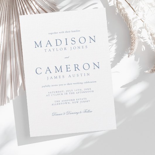 Invitation Élégant Mariage bleu Dusty moderne