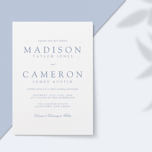 Invitation Élégant Mariage bleu Dusty moderne