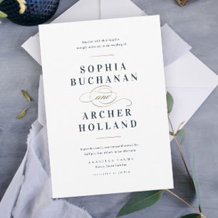 Invitation Elégant Mariage bleu et or de la marine