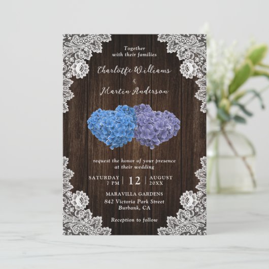 Invitation Élégant Mariage bleu et violet (Debout devant)