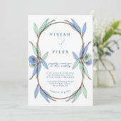 Invitation Élégant Mariage bleu floral (Debout devant)