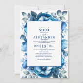Invitation Elégant Mariage bleu floral blanc de la marine (Devant)