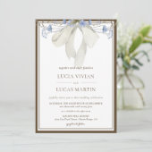 Invitation Élégant Mariage bleu floral Bow (Debout devant)