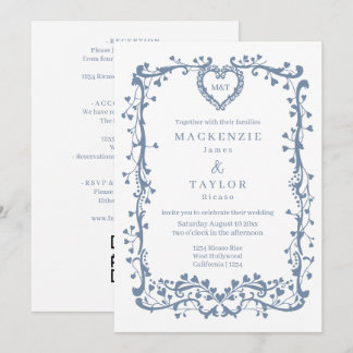 Invitation Élégant mariage bleu foncé cadre français cœur