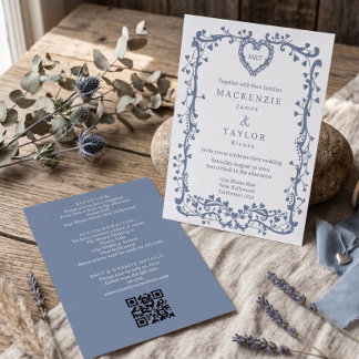 Invitation Élégant mariage bleu foncé cadre français cœur
